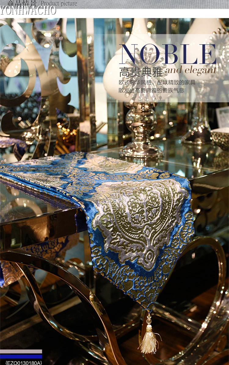 Роскошная современная Европейская вышитая синяя ТВ тумба стол кровать флаг