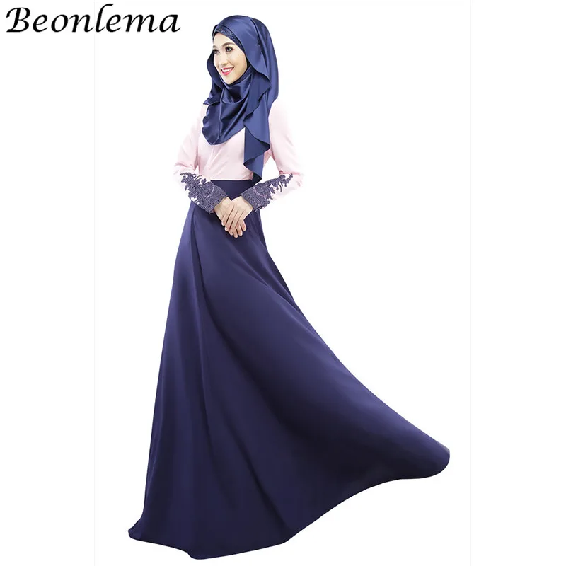 Beonlema мусульманских арабских Макси платье Для женщин вышивка рукавом Дубай