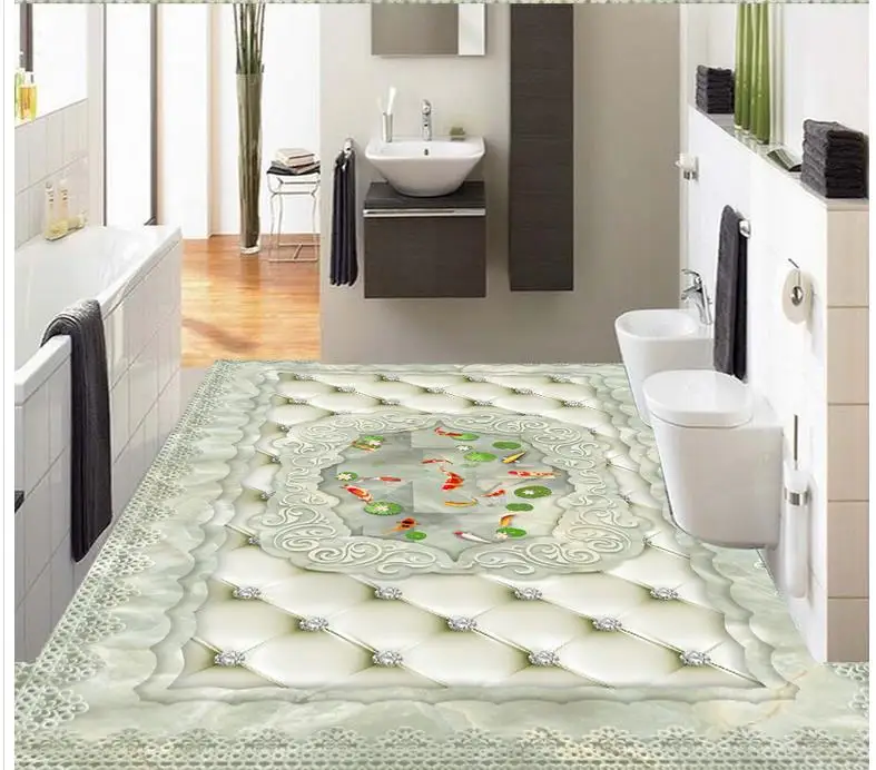 Фото обои для пола стены на заказ мраморная рыбка 3d водонепроницаемый пол фото