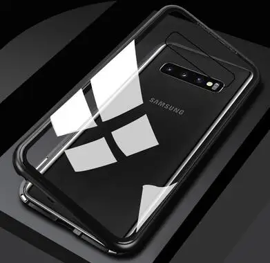 360 Полный Магнитный чехол для телефона для samsung Galaxy Note 10 Pro A30 A50 A70 M10 M20 Алюминиевый металлический бампер S10 S10 Plus стеклянный чехол - Цвет: Transparent black
