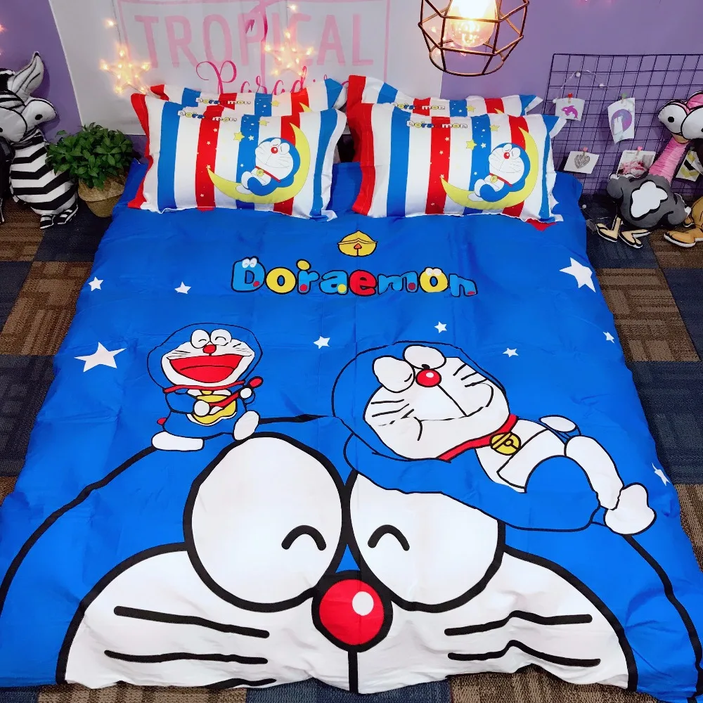 Новинка 100% хлопок милые комплекты постельного белья Doraemon двуспальный комплект