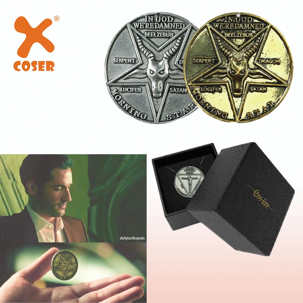 

X-COSTUME Lucifer Pentecostal Coin Silver&Gold Coin High Quality Festival Cosplay Accessories Gift Costume Prop For Fans