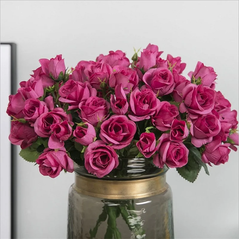 15 бутонов искусственных шелковых роз букет цветов для дома гостиной аксессуары