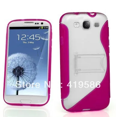 100% Top Quality 6 Colours Soft S Line Wave TPU Gel Stand Case Cover For Samsung I9300 Galaxy S3 III + Free Stylus |