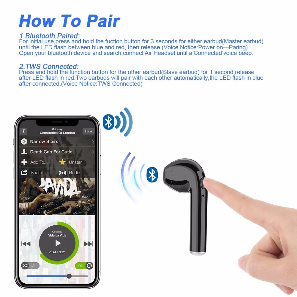 I7 i7s tws Bluetooth наушники Наушники Гарнитура Беспроводные с микрофоном для iphone xiaomi