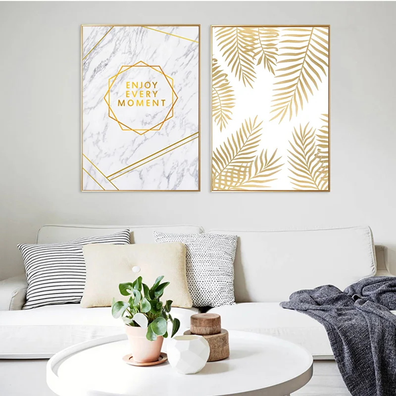 

Unframed Nordic Picture Canvas Art Print Golden Leaf Wall Art Canvas Painting Wall Pictures For Living Room Poster