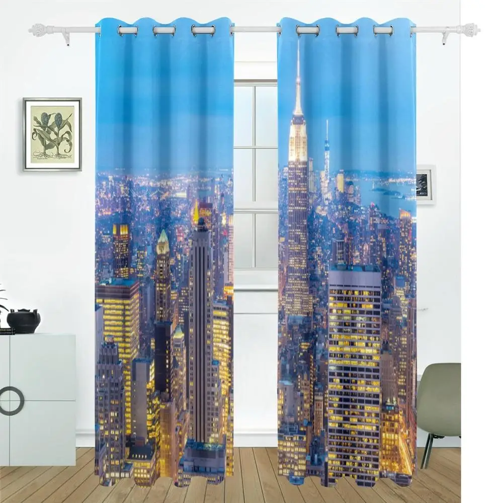 Нью Йорк небоскребы Сумерки занавески затемняющие панели Grommet разделитель