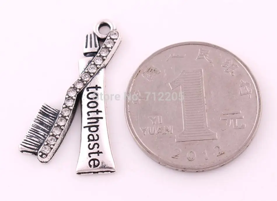 10 шт. цинковая зубная щетка со сверкающими кристаллами и подвеска из зубной пасты