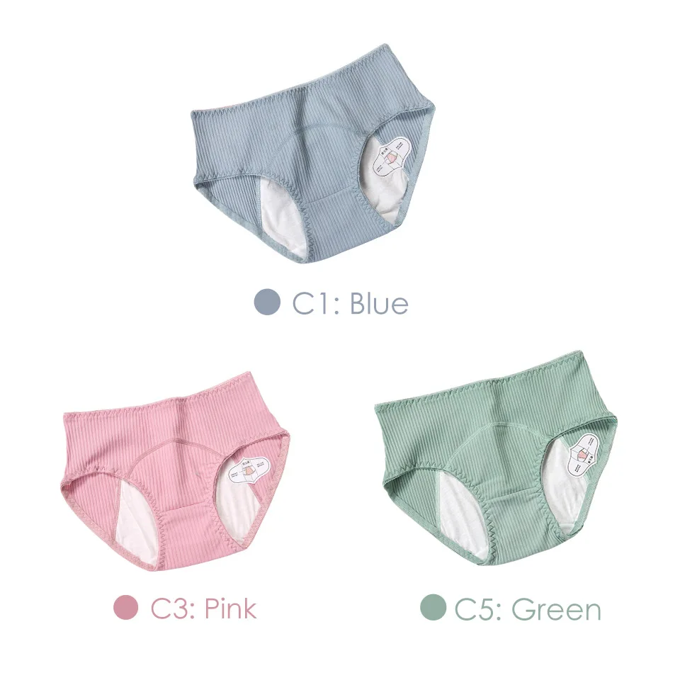 Green Blue Pink Женские менструальные трусики, герметичные физиологические брюки, хлопковое дышащее нижнее белье, женские бесшовные трусы с высокой талией, 3 шт. ROSI - Цвет: Green Blue Pink