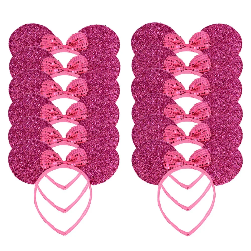 12pcs Mouse Ears Headbands Rose Sequin Bow Hallowee Birthday Bachelor Party Favors Kids Girls Boys Mom Hair Accessories