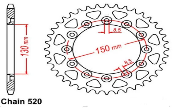 LOPOR 520 цепи 40т 41 Т 42 43T 44 т 45 47 т 48 50T 51 т 52 зубы для HONDA XL-X250 XL250 XL350 XL400 XL500 XL600 XL 250 350 400