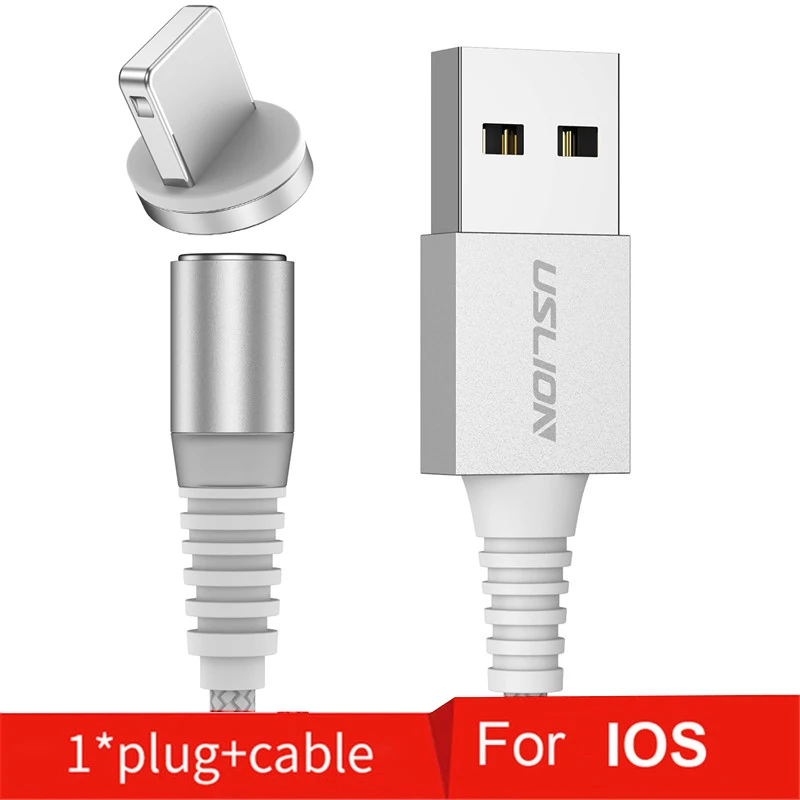 USLION светодиодный магнитный Micro usb кабель для передачи данных для samsung S10 type-c зарядный Магнитный зарядный адаптер usb type-C Мобильные кабели - Цвет: Silver For IOS