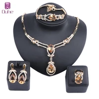 exquisite champagne zircon crystal necklace earring bracelet ring bridal jewelry sets for women gift party wedding prom 2 colors