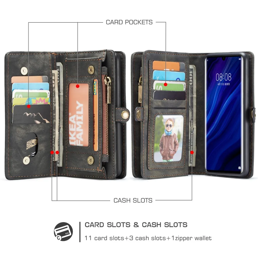 Чехол бумажник для Huawei P30 Pro 2 в 1 съемный магнитный флип чехол из натуральной кожи