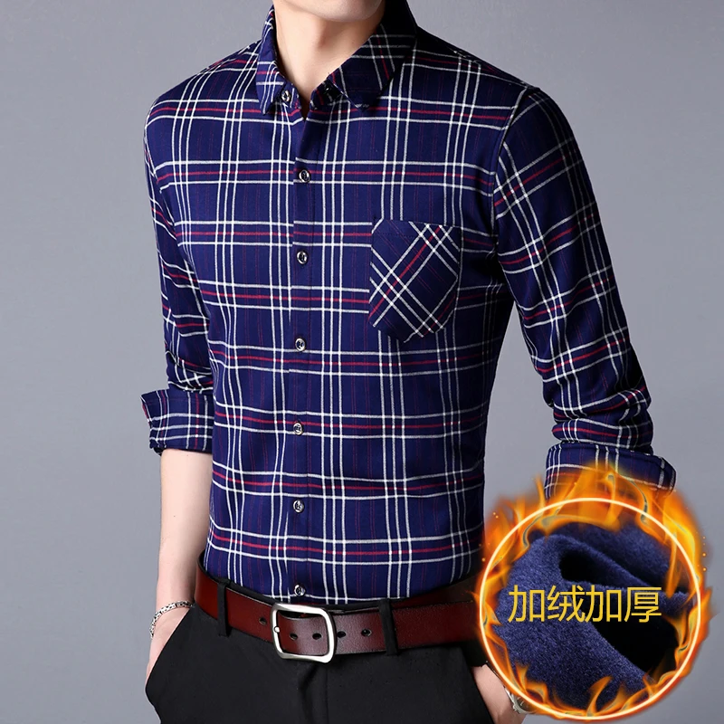 2018 новая зимняя модная мужская одежда Slim Fit Мужская рубашка с длинным рукавом