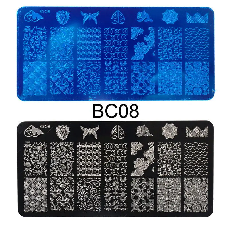 BC08 6x12 см 20 видов цветов, Мультяшные кружева, сделай сам, Гель-лак, штамповка для дизайна ногтей, штамп, шаблоны, маникюрные трафареты для ногтей, инструмент для переноса, Новинка - Цвет: BC08