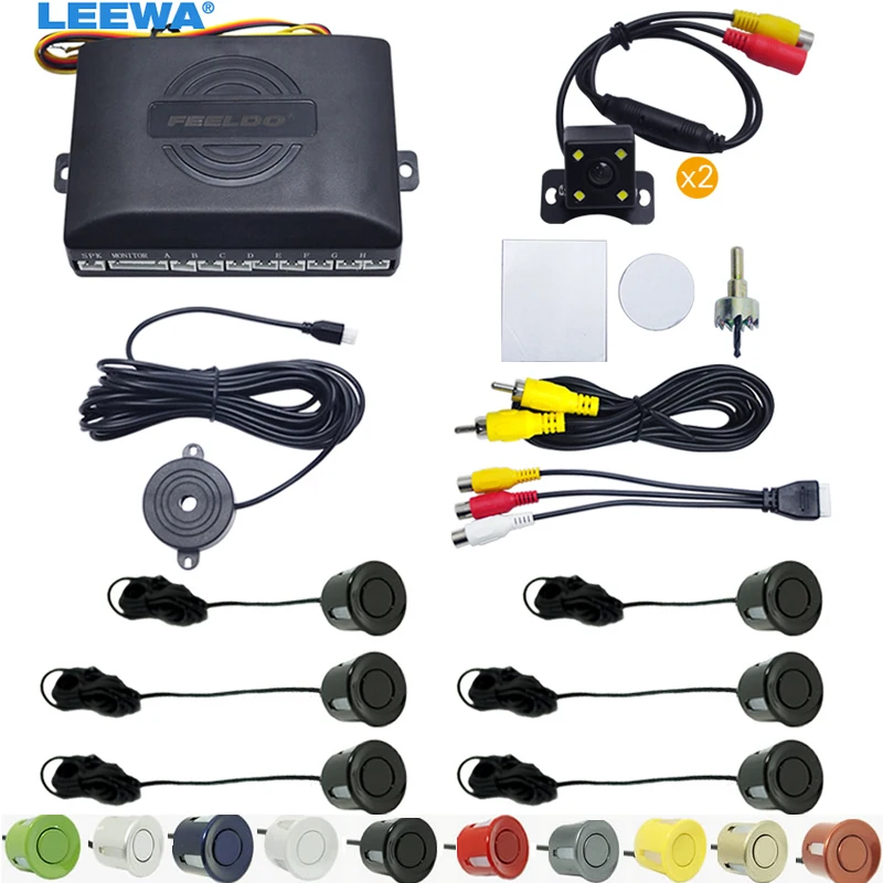 LEEWA автомобильный 6 сенсорный парковочный датчик с 2 шт. CCD 4 LED камерой двойной