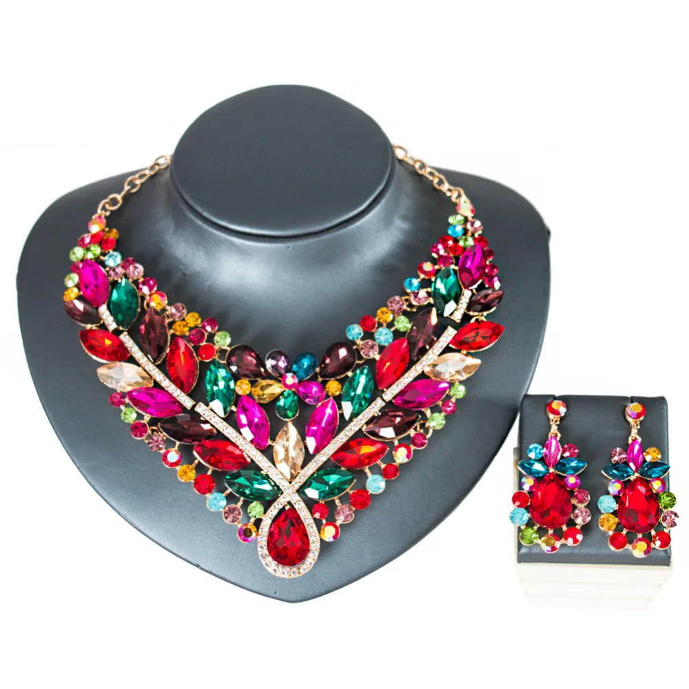LAN PALACE 2019 new plant glass necklace and earrings jewelry sets for wedding party engagement brithday gift free shipping | Украшения и