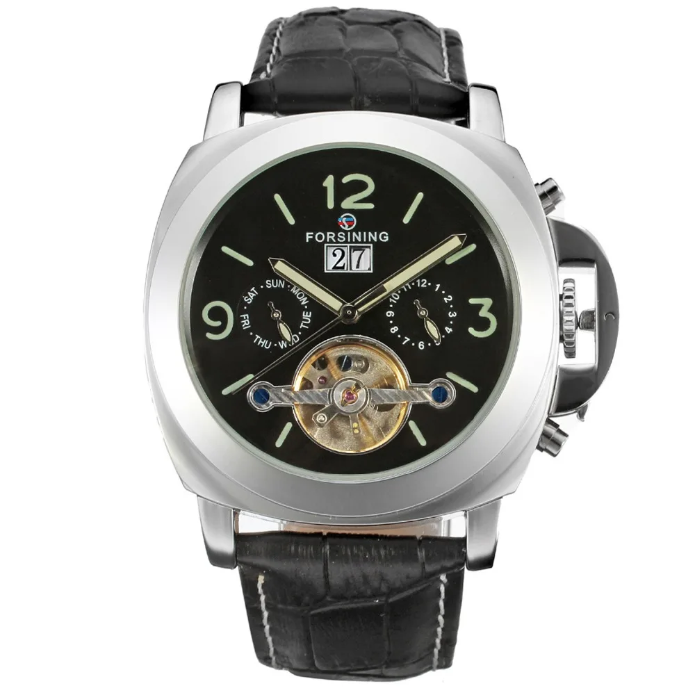 Роскошные брендовые FORSINING Auto Date Tourbillon механические часы мужские дизайнерские