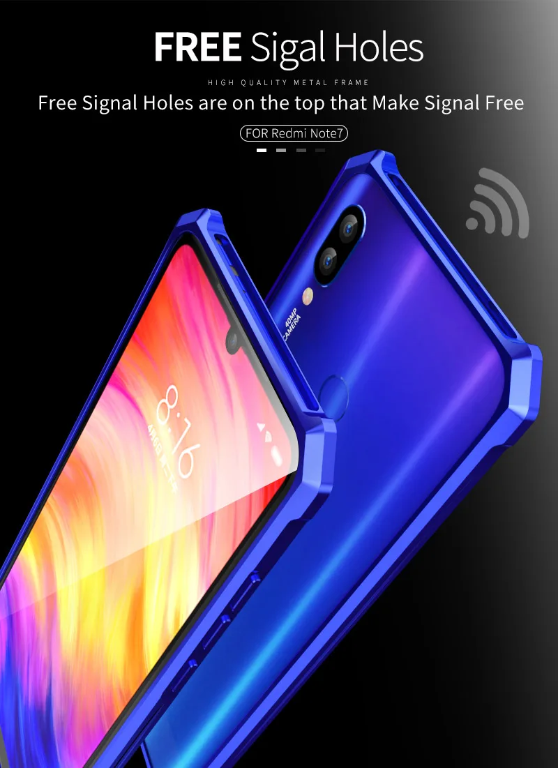 Роскошный металлический бампер для Red mi Note7 чехол, боковая задняя крышка из закаленного стекла для Xiao mi red mi Note 7 Чехол, алюминиевая рамка