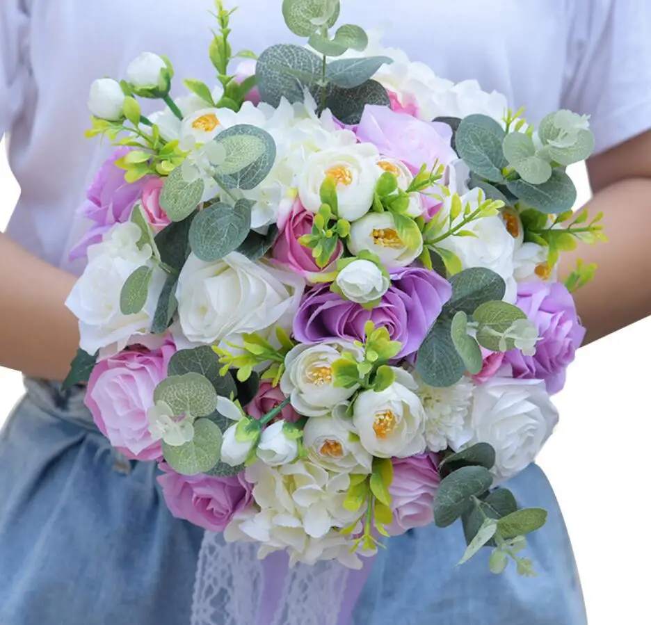 Женские свадебные букеты в стиле кантри искусственные цветы S84|Свадебные букеты|