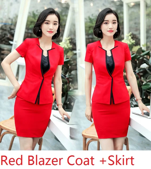 Red Skirt Suits Строгие женские летние блейзеры, Профессиональная форма, дизайнерские брючные костюмы с курткой и брюками для женщин, женские комплекты брюк - Цвет: Red Skirt Suits