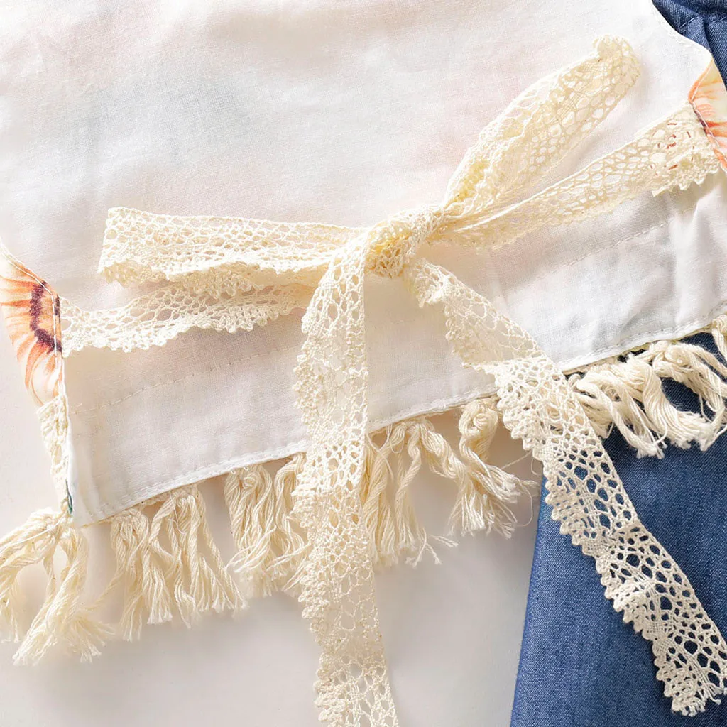 Комплекты для детей кружевные топы с кисточками и подсолнечником маленьких