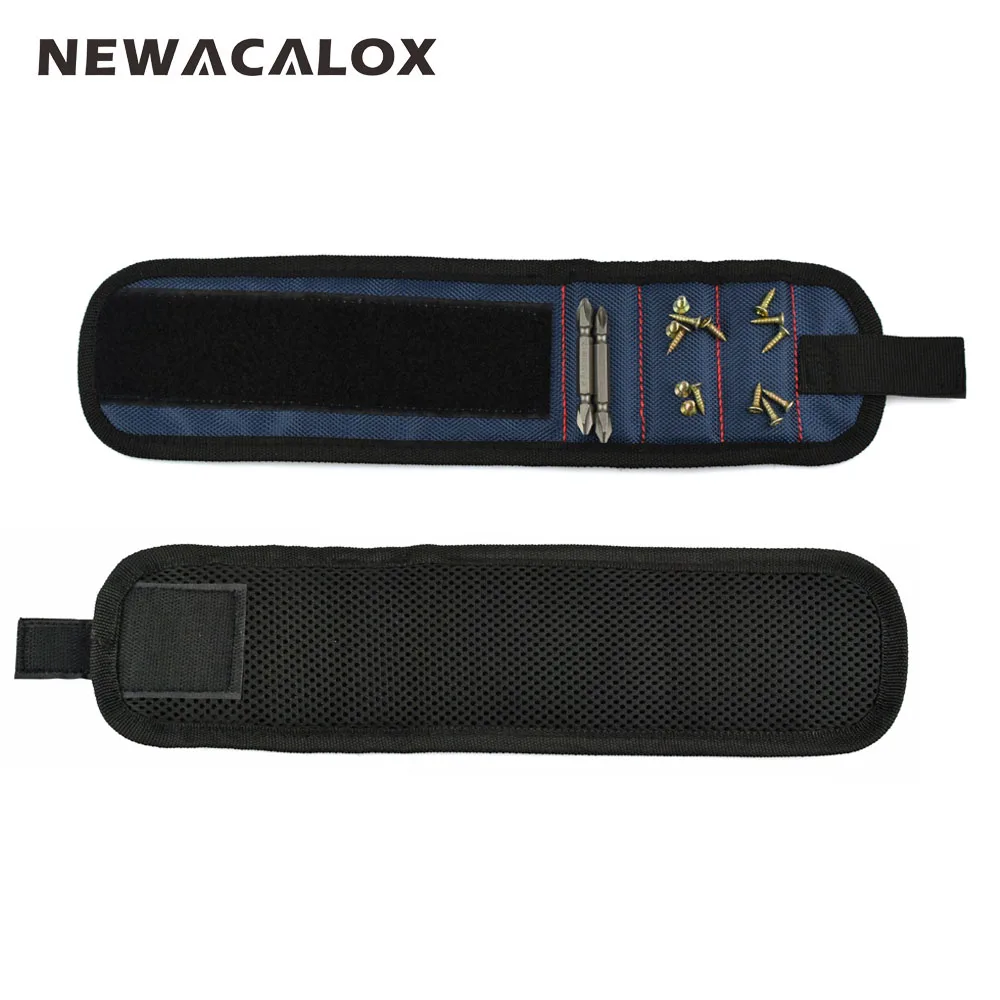 NEWACALOX полиэфирный магнитный браслет Портативная сумка для инструментов Электрик ремень для запястья Шурупы Для ногтей сверла держатель инструменты для ремонта - Цвет: Blue Tool Bag