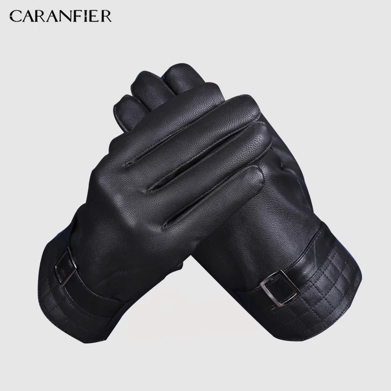 

CARANFIER New Autumn Winter Male PU Leather Gloves Fashion Touch Screen Gloves Warm Winter Gloves Male Car Driving Mittens