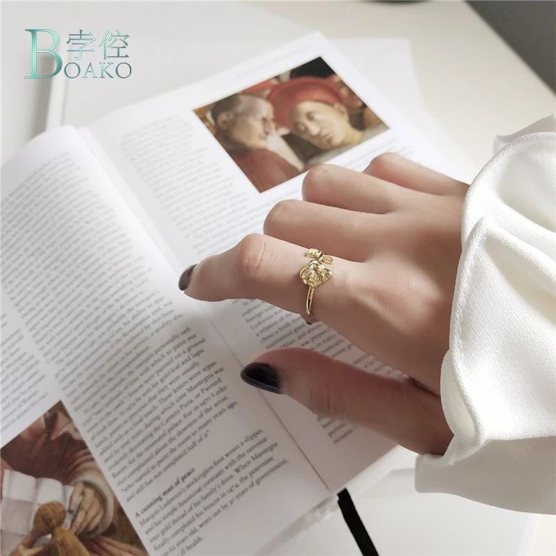 BOAKO 925 Sterling Silver Rose Flower Ring Fashion Charm Wild Index Finger Open Rings For Women Gold Color Festival Jewelry B40 | Украшения