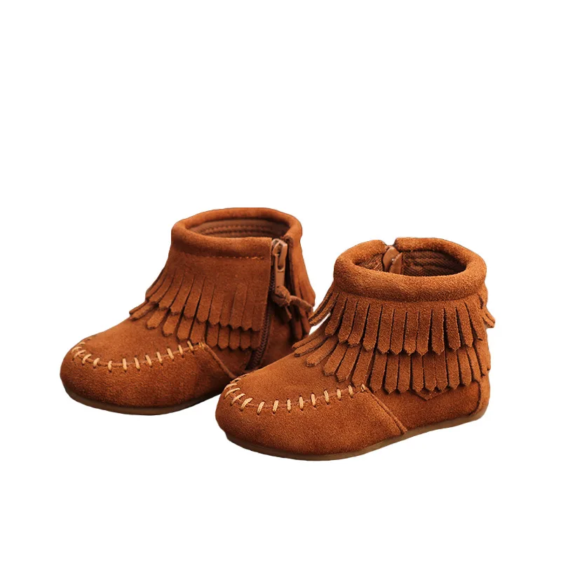 

Kids Girls Ankle Boots Genuine Leather Princess Fashion Black Brown Warm Rubber Boots for Baby Toddler Boots Tassels 2020 New