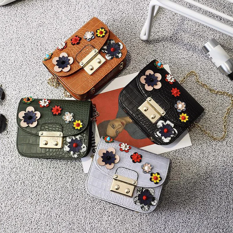 Новинка 2017 года Для женщин Сумки через плечо Модные Цвет цветок Дизайн на Цепи