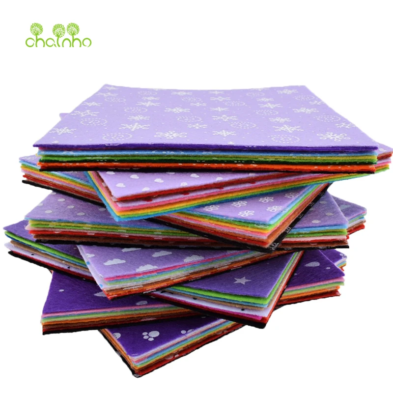 Tela no tejida de fieltro impresa, pa&ntilde;o de poli&eacute;ster de 1mm de espesor para coser mu&ntilde;ecas, paquete de patrones de decoraci&oacute;n del hogar, 80 unids/lote, 15x15cm-1