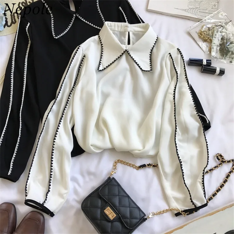 Neploe Питер Пэн воротник милая блузка для девочки однотонный простой OL Blusa 2019 Весна