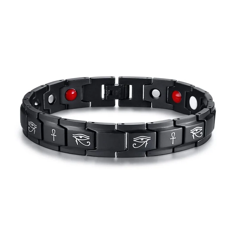 Bracelet Vnox, винтажные браслеты Ankh с крестиком для мужчин, здоровые, черные, нержавеющая сталь, магнитотерапия, pulseira masculina - Окраска металла: Bracelet