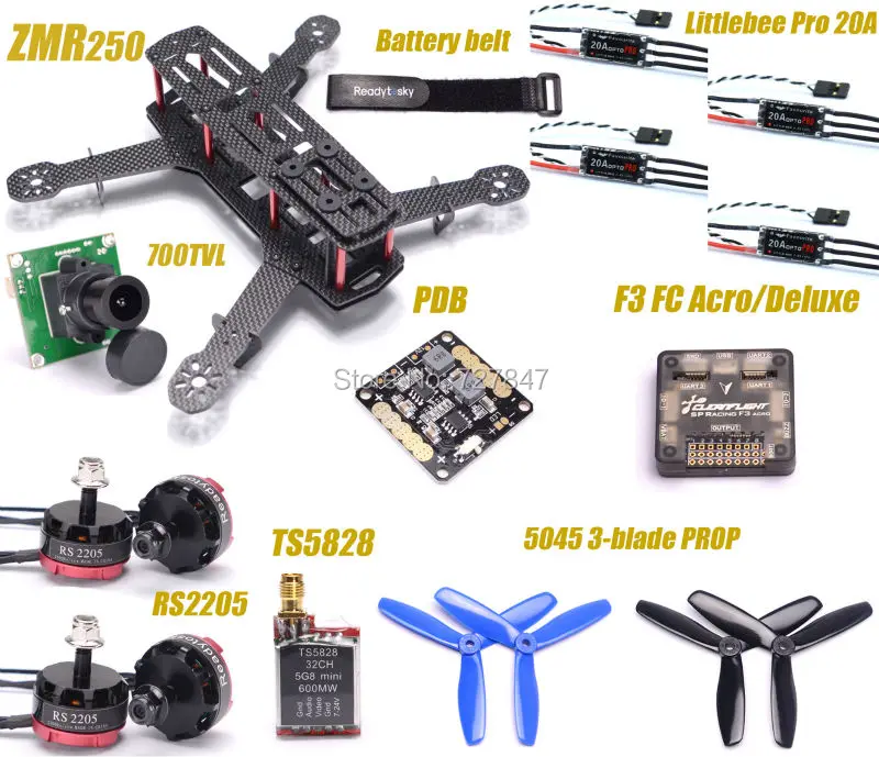 ZMR250 250 углеродного волокна F3 Полет контроллер RS2205 2300KV двигателя littlebee 20A PRO ESC 700TVL