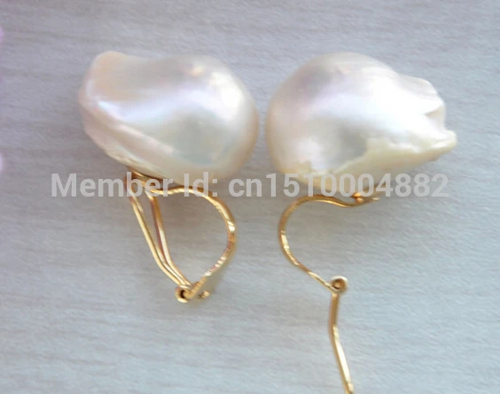 

Free shipping 00108 18MM WHITE ALMOST ROUND KESHI PEARL EARRING (no stud)