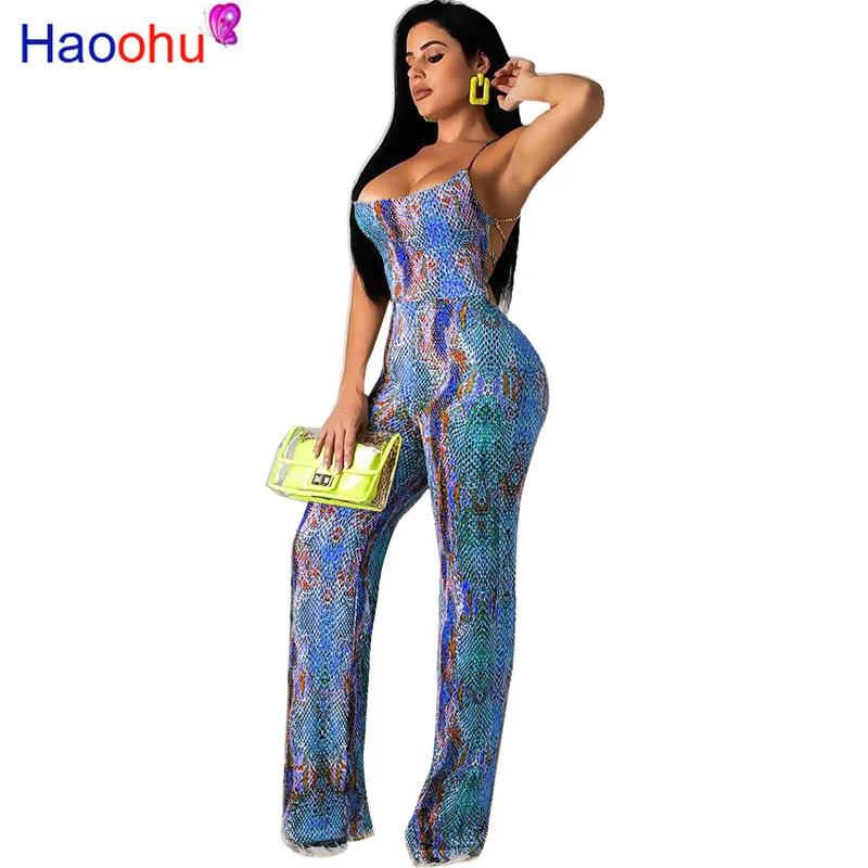 HAOOHU сексуальный женский комбинезон с принтом змеиной кожи широкими штанинами