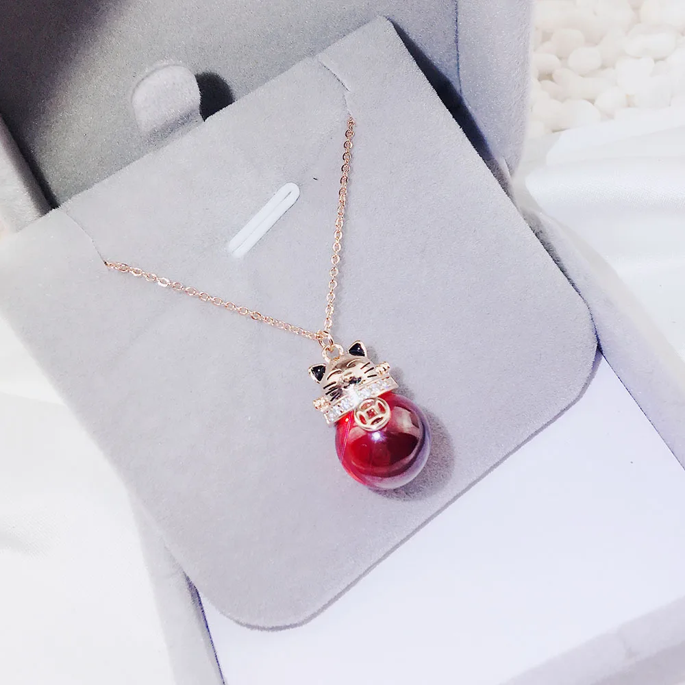 Женская цепочка для ключицы Lucky Red Cat Золотое и серебряное ожерелье с красным