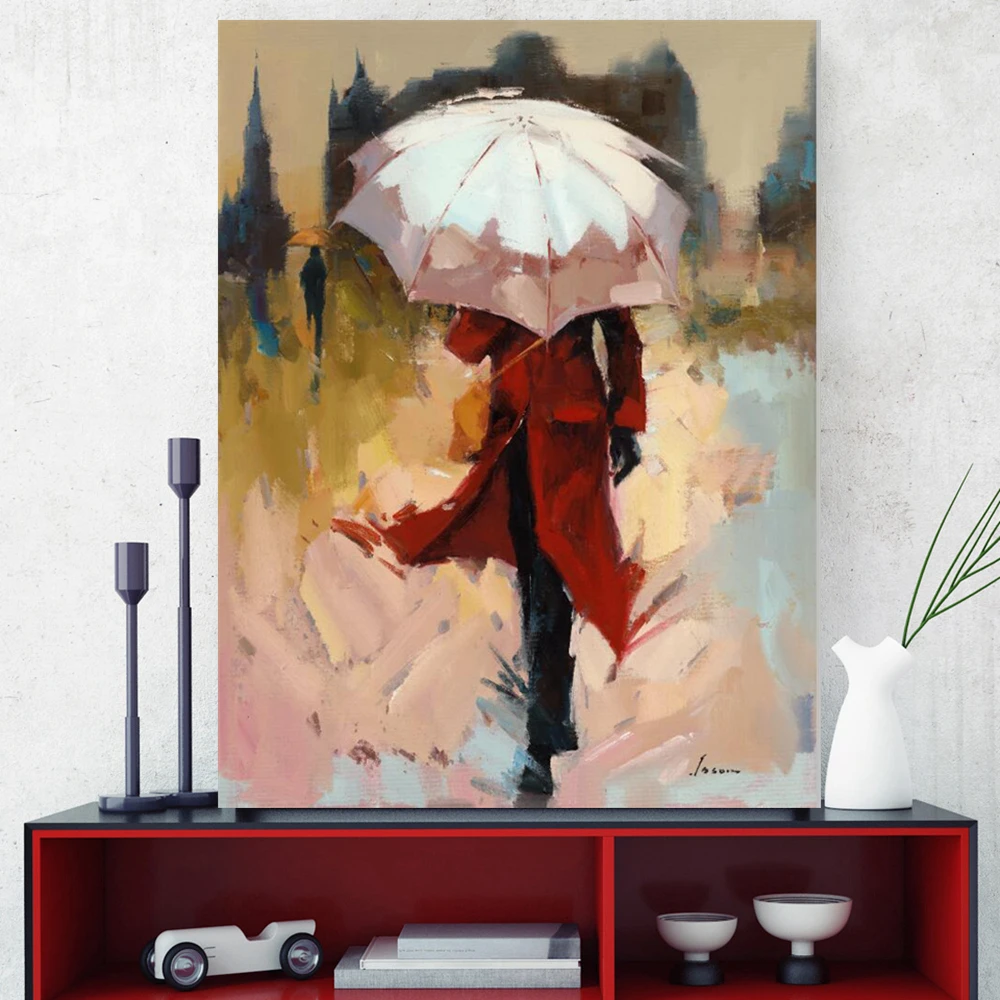 3D ручной работы улица из масляной живописи посмотреть на дождливый день лиц у