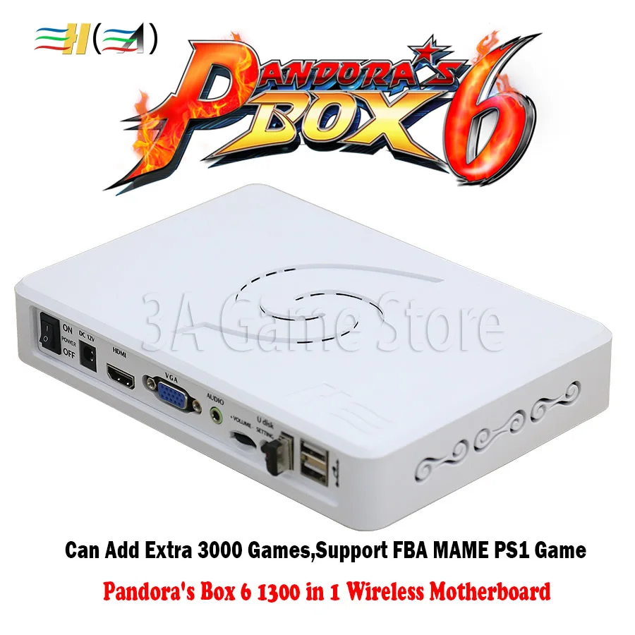 Pandora Box 6 1300 в 1 беспроводная Консоль 2 игрока беспроводной джойстик аркадный контроллер Джойстик может добавить 3000 игр fba mame ps1 3d