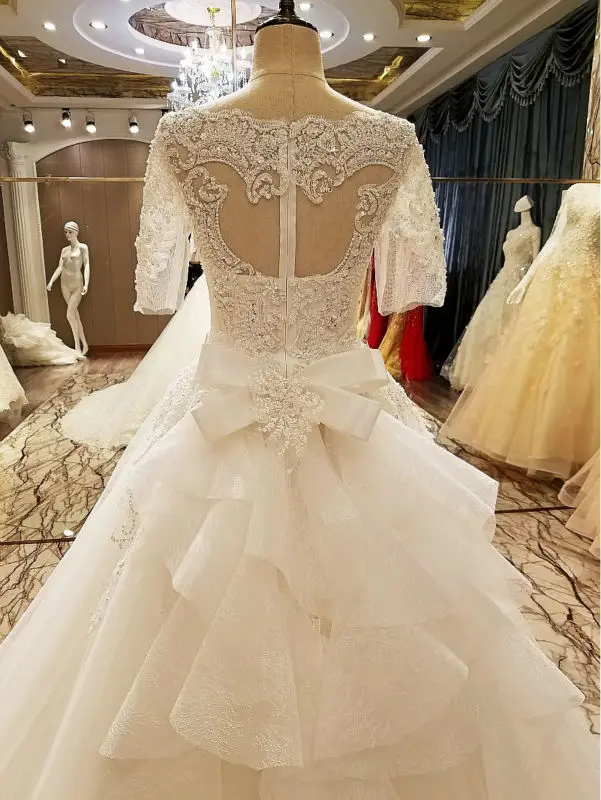 LS69048 свадебное платье с рукавами2018 половина рукава совок шею зашнуруйте на