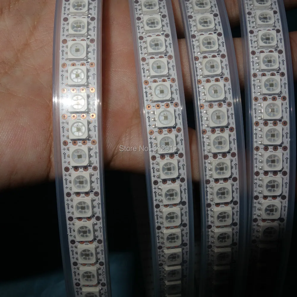 

1m DC5V APA102 led pixel srip,IP33;144pcs APA102-5050 LED/M 144pixels;WHITE PCB,in silicon tube;with DATA and CLOCK seperately