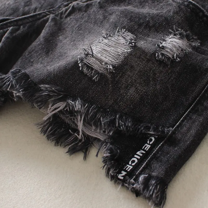 2021 черные женские джинсовые шорты осень-зима с кисточками со средней посадкой