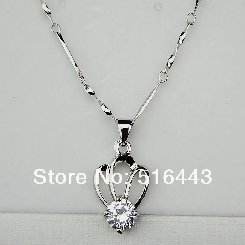 3pcs Charms Silver White Gold plated AAA+ Cubic Zircon Fashion Women Crown Necklaces Pendants Wholesale Fine Jewelry A-849 - купить по