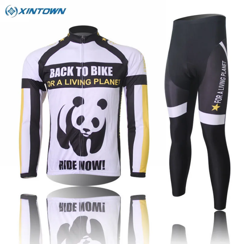

XINTOWN Winter New Mens Panda Long Sleeve Cycling Jerseys Bib Pant Suit Thermal Fleece Bike Clothing
