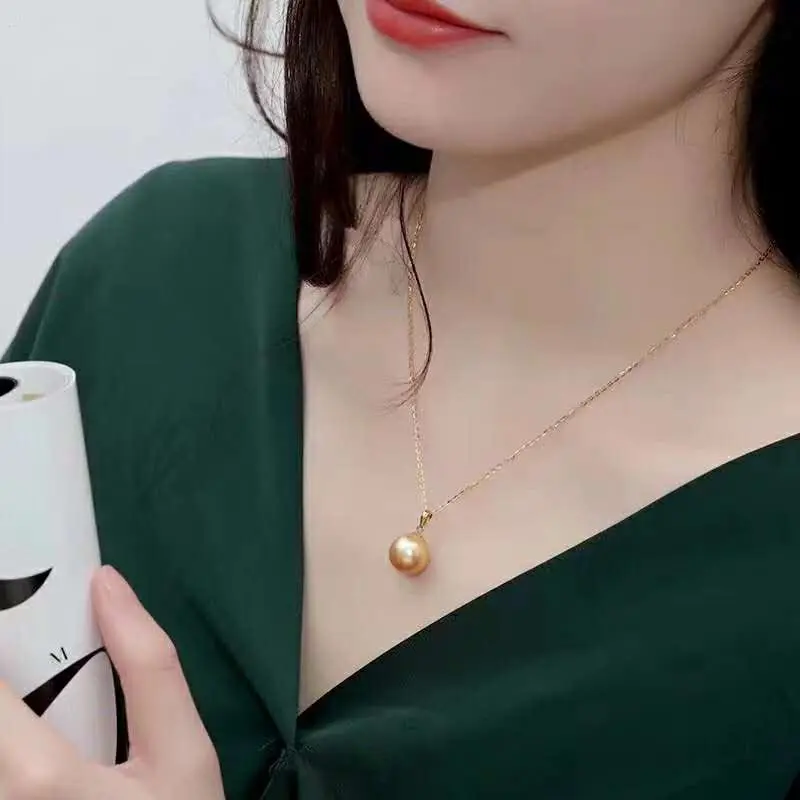 

Xin yi peng real 18 k gold inlaid natural round 9-10 mm pearl female pendants for women pendants fine jewelry AU750
