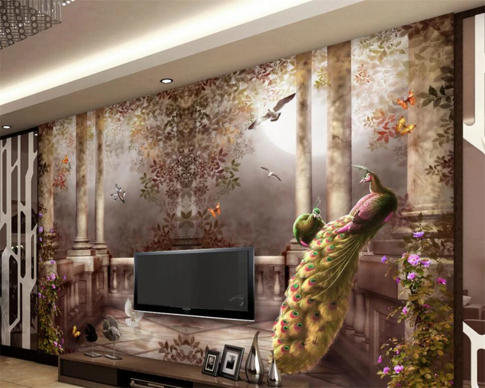 Beibehang Европейский Стиль Сад римская колонна трехмерная картина маслом 3D гостиная