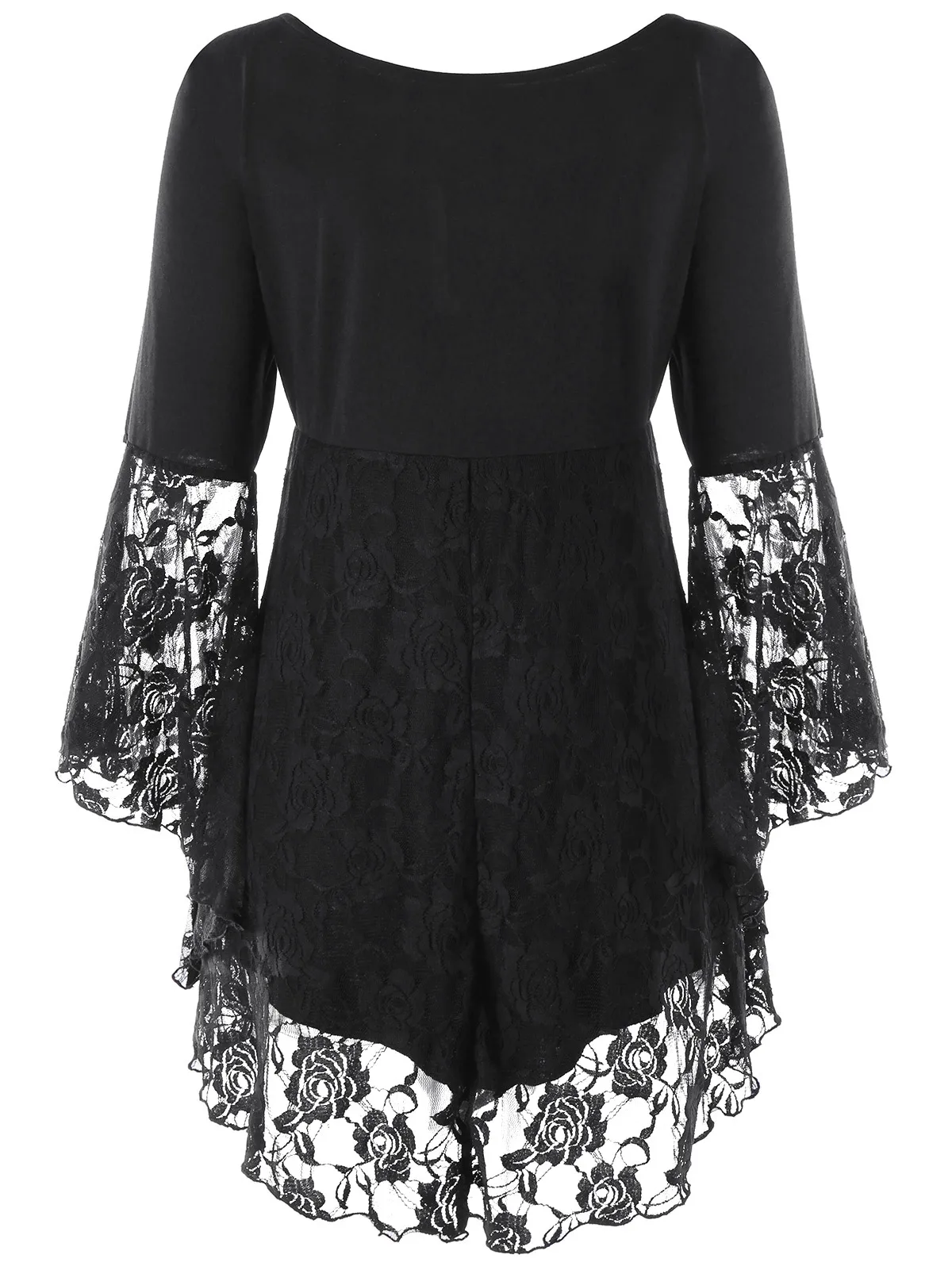 Gamiss 2018 Gothic T Shirts Women Plus Size Square Collar Flare Sleeve Lace Hem Ladies Tops Black Woman Clothes | Женская одежда
