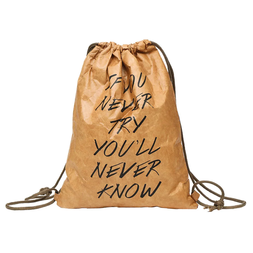 Новый FAahion рюкзак нейтральный письмо kraftpaper водоотталкивающий Путешествия Drawstring